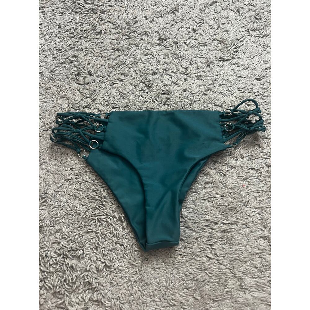 Mikoh Kapena Metal Ring Side Detail Bikini Bottom in Deep Teal Blue